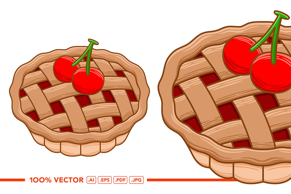 Cherry Pie Vector in Flat Design Style