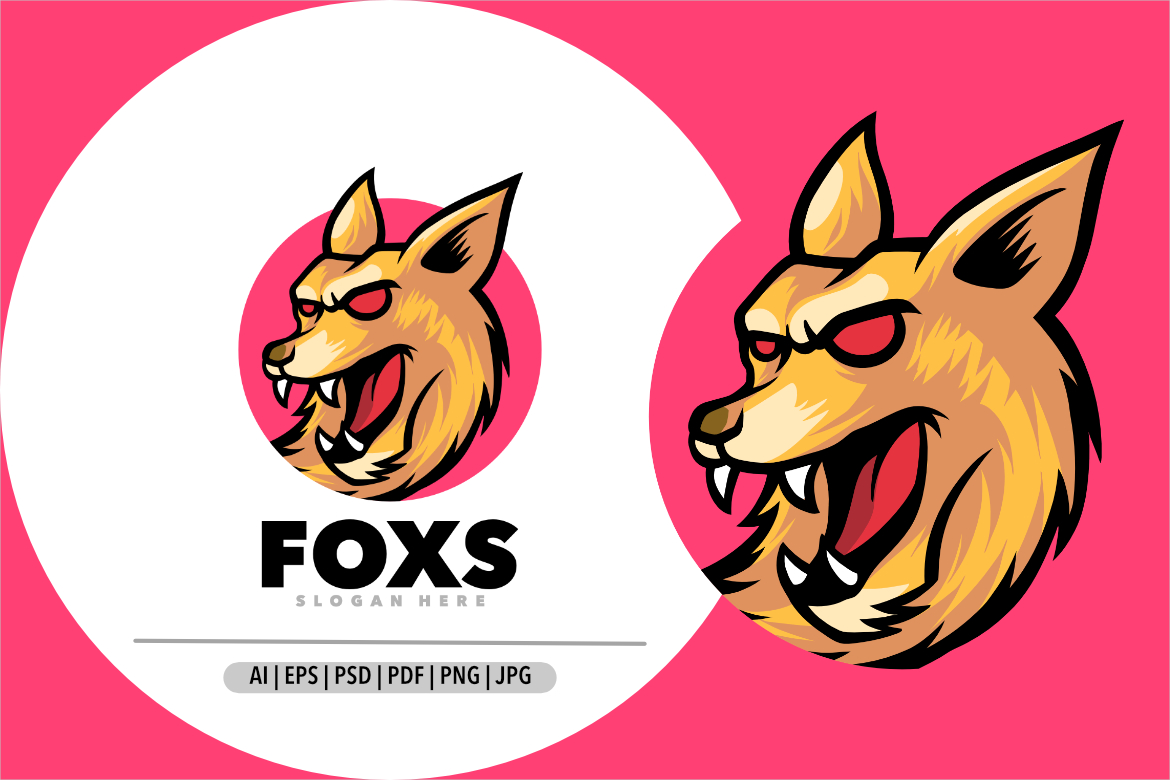 Fox roar mascot angry logo design illustration