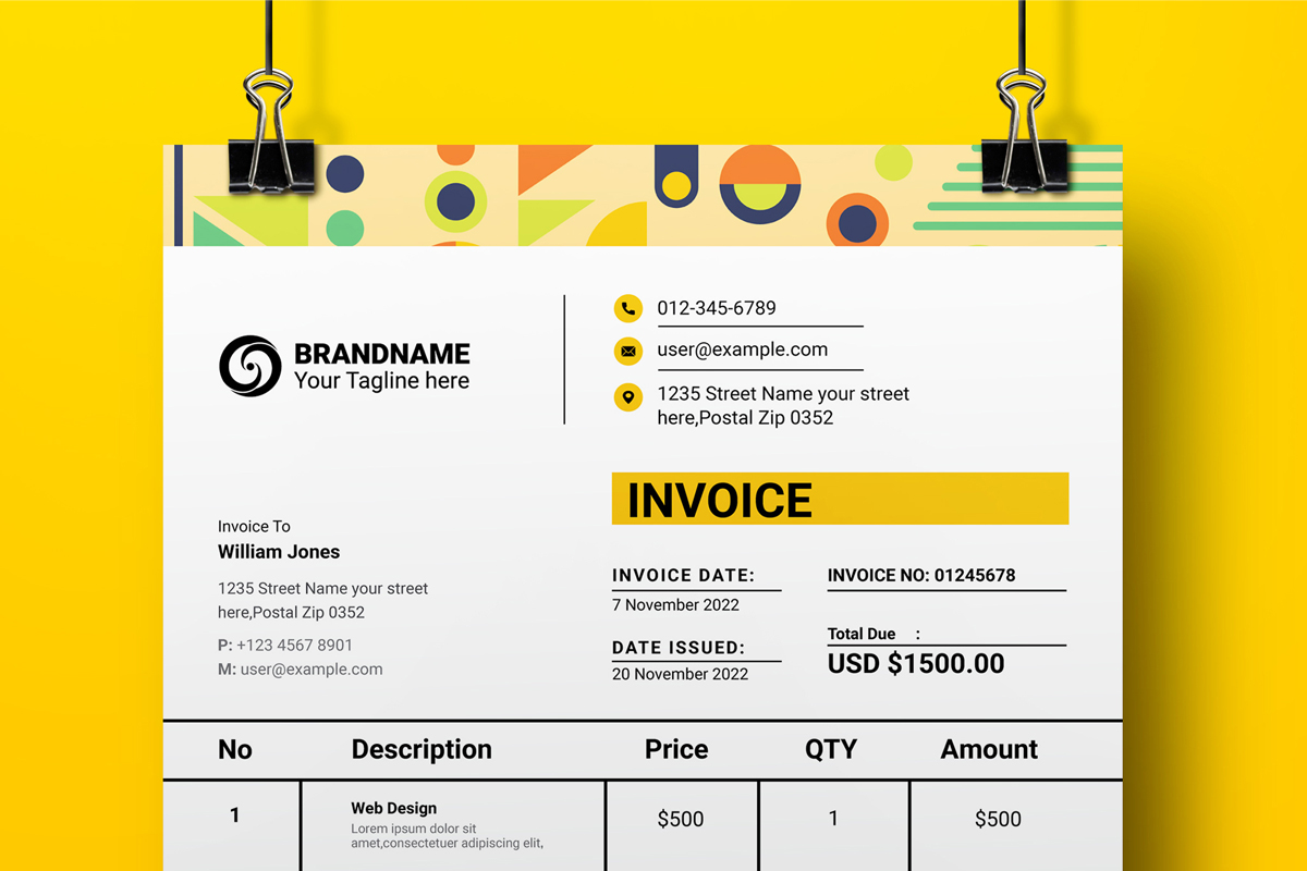 Yellow Invoice Templates Layout