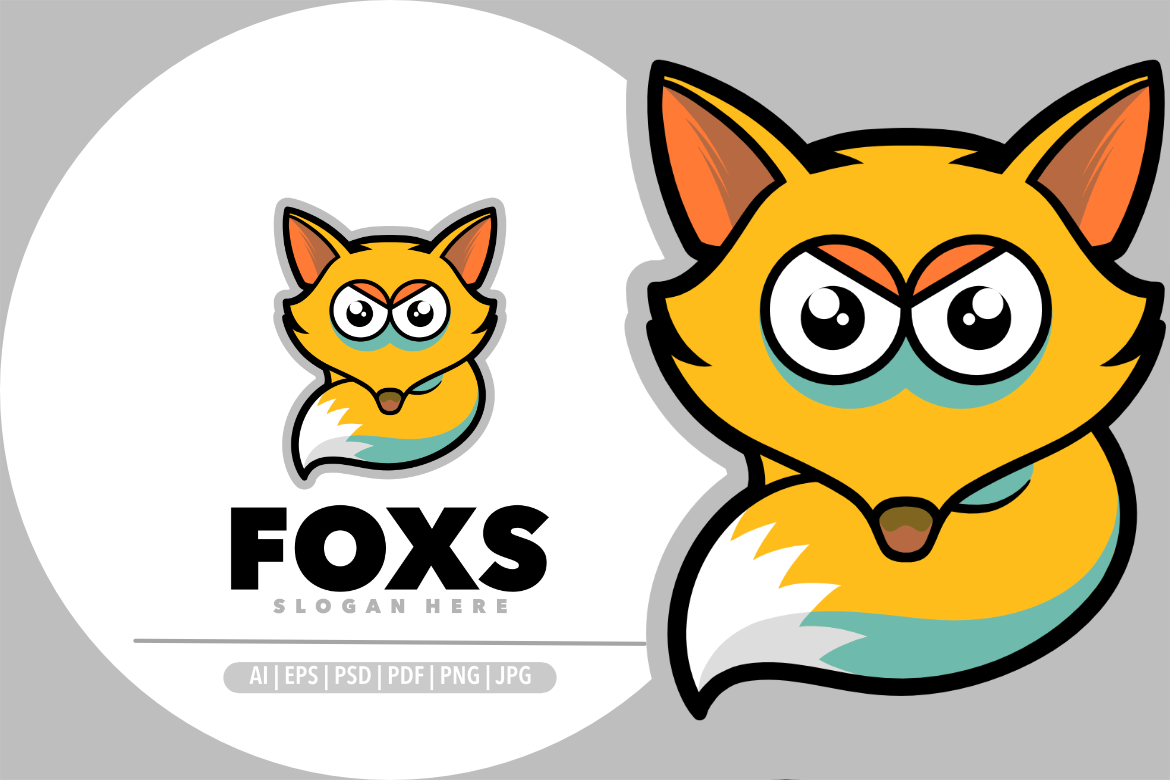 Cute fox mascot baby funny cartoon logo design illustration