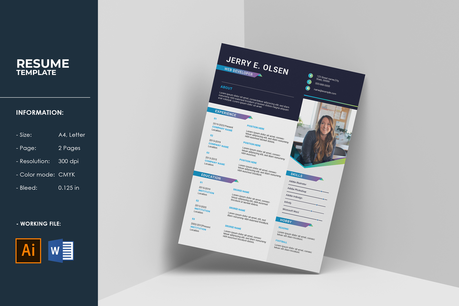 Professional  Cv / Resume Template. Illustrator and Ms word template