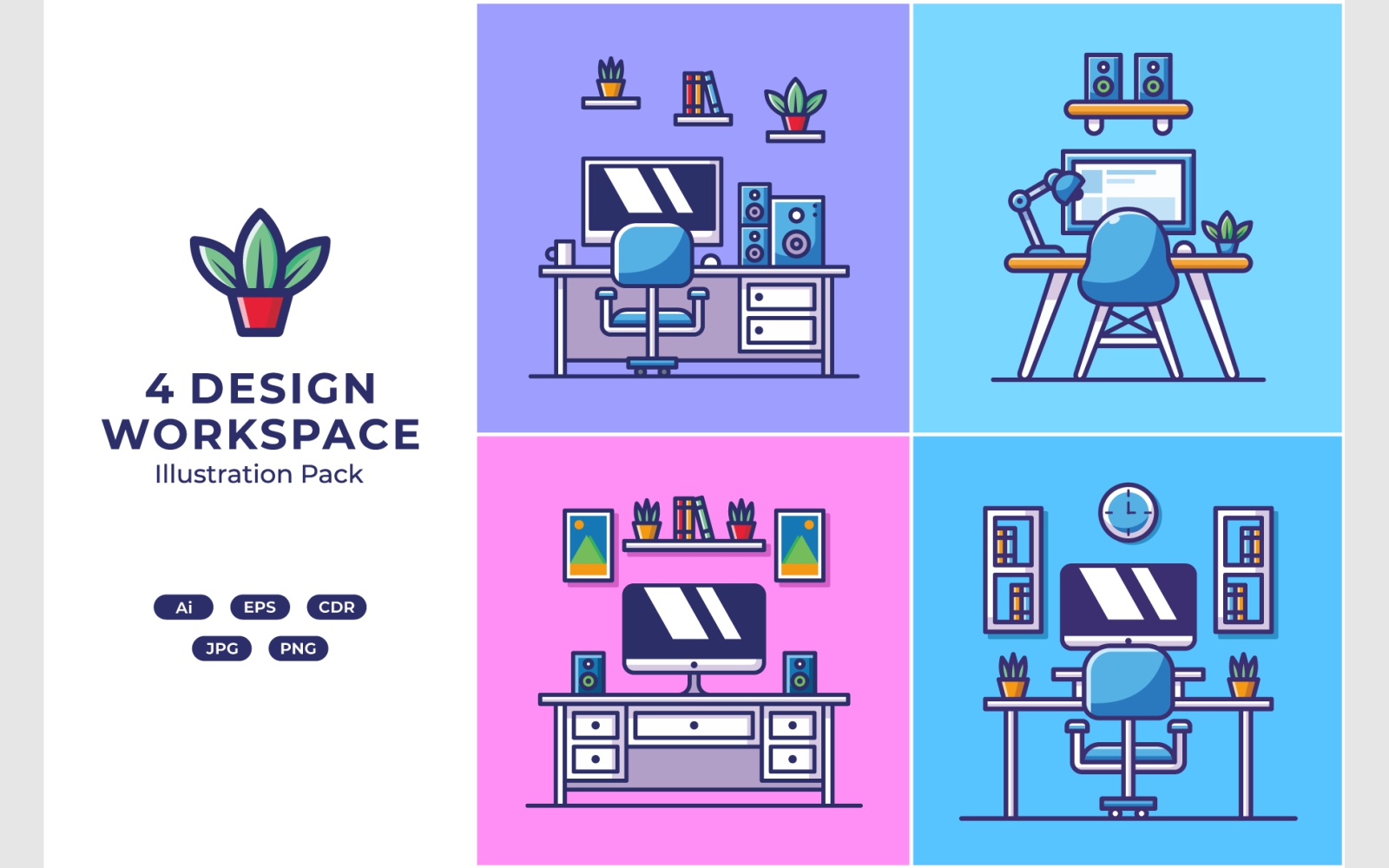 Set Workspace Cartoon Illustration