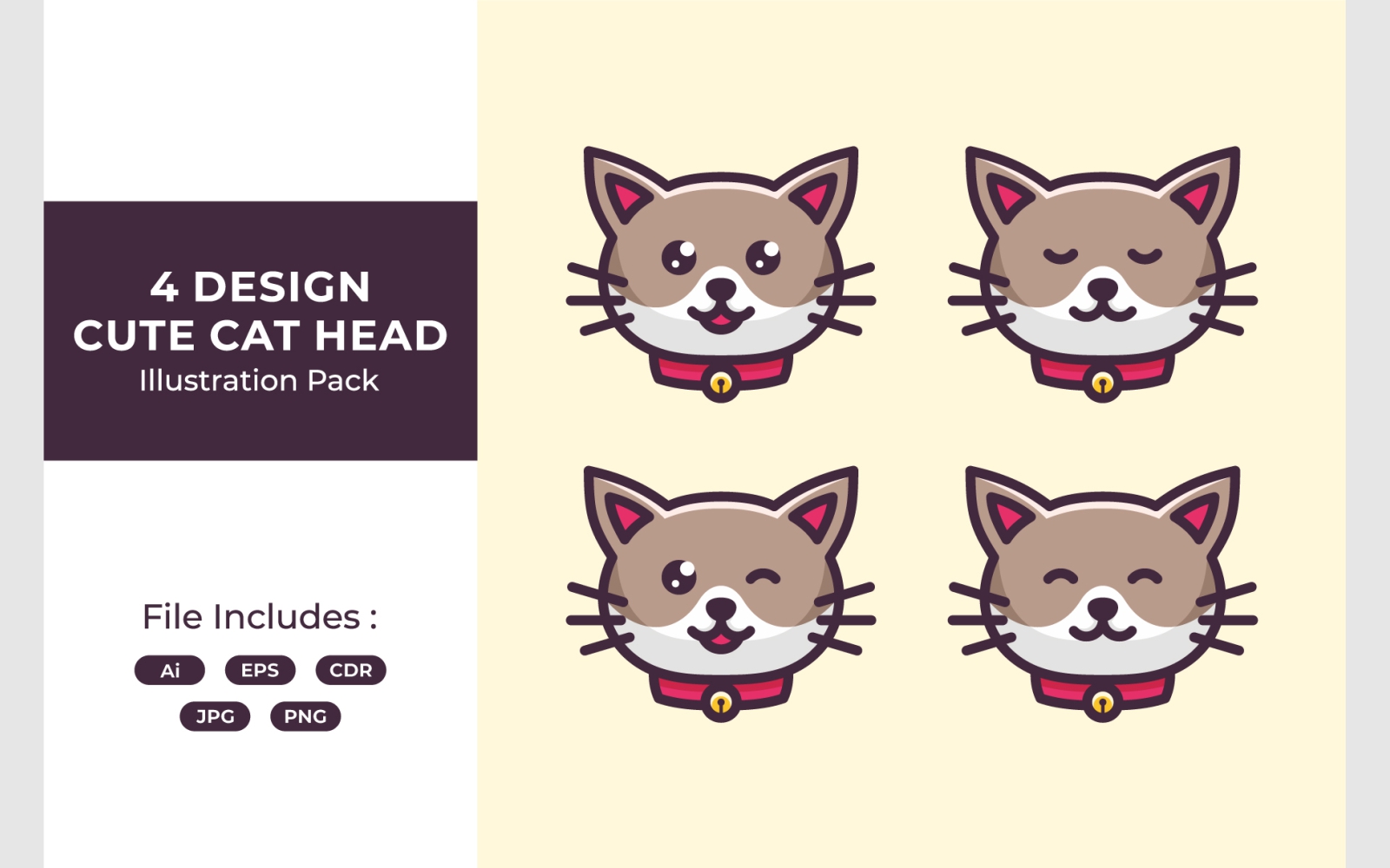 Set Cute Cat Head Illustration