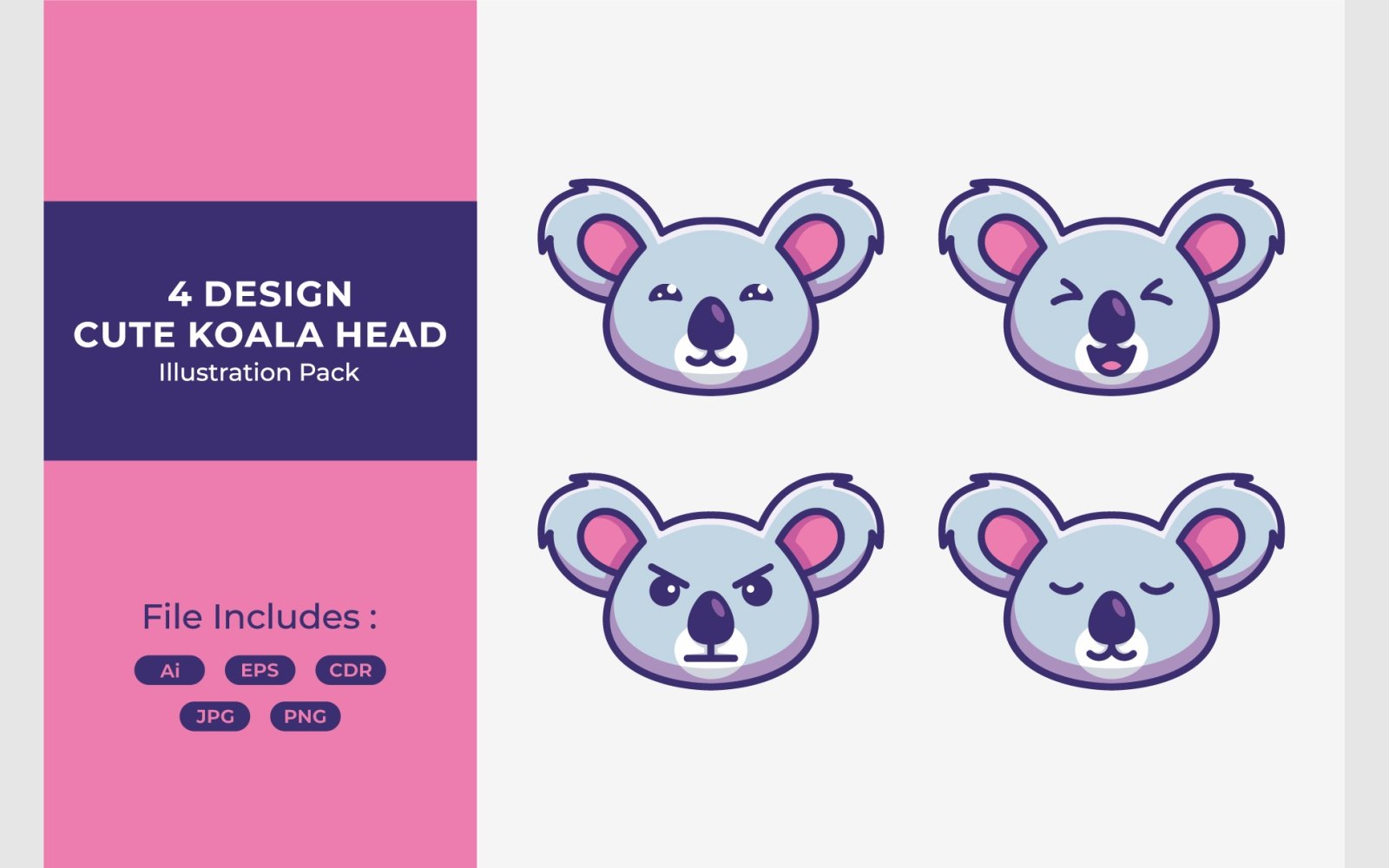 Set Cute Koala Head Illustration