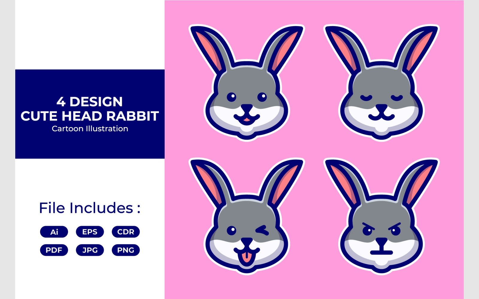 Set Cute Head Rabbit Illustration