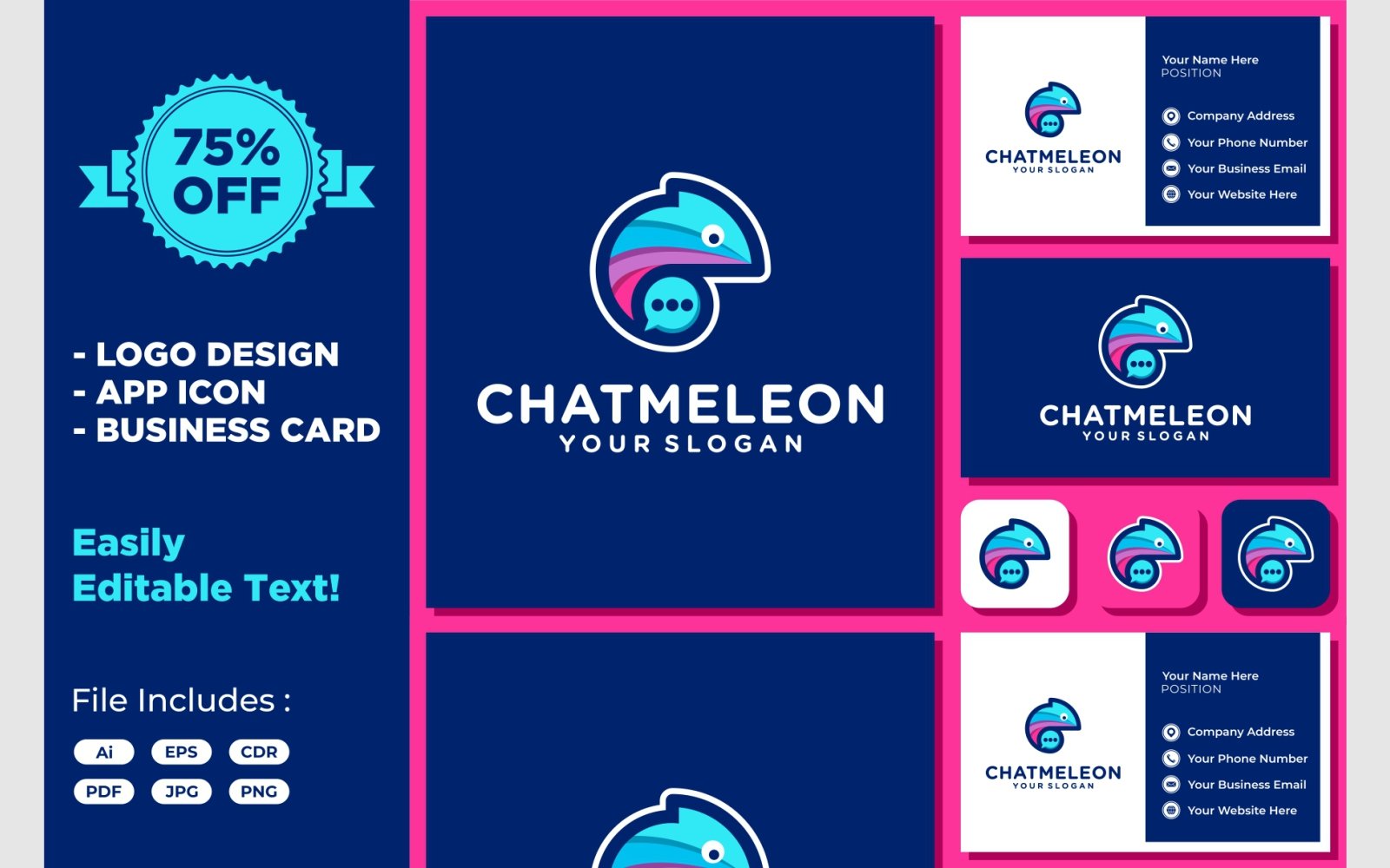 Chameleon with Bubble Chat Icon Logo