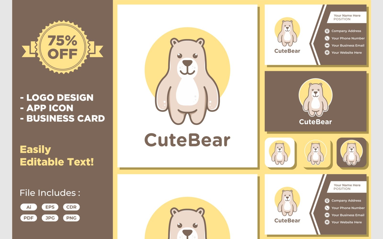 Cute Bear Grizzly Mascot Icon Logo