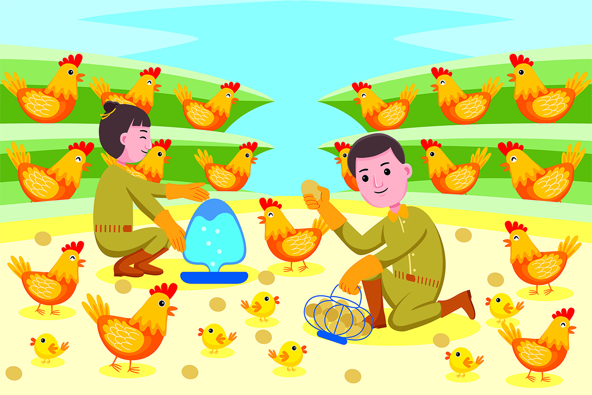 Chicken Farmer Profession Vector Illustration