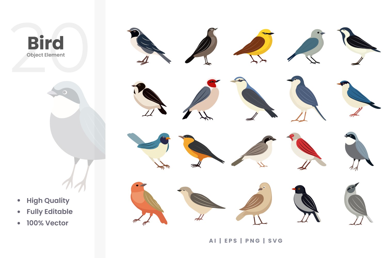 20 Bird Vector Element Set