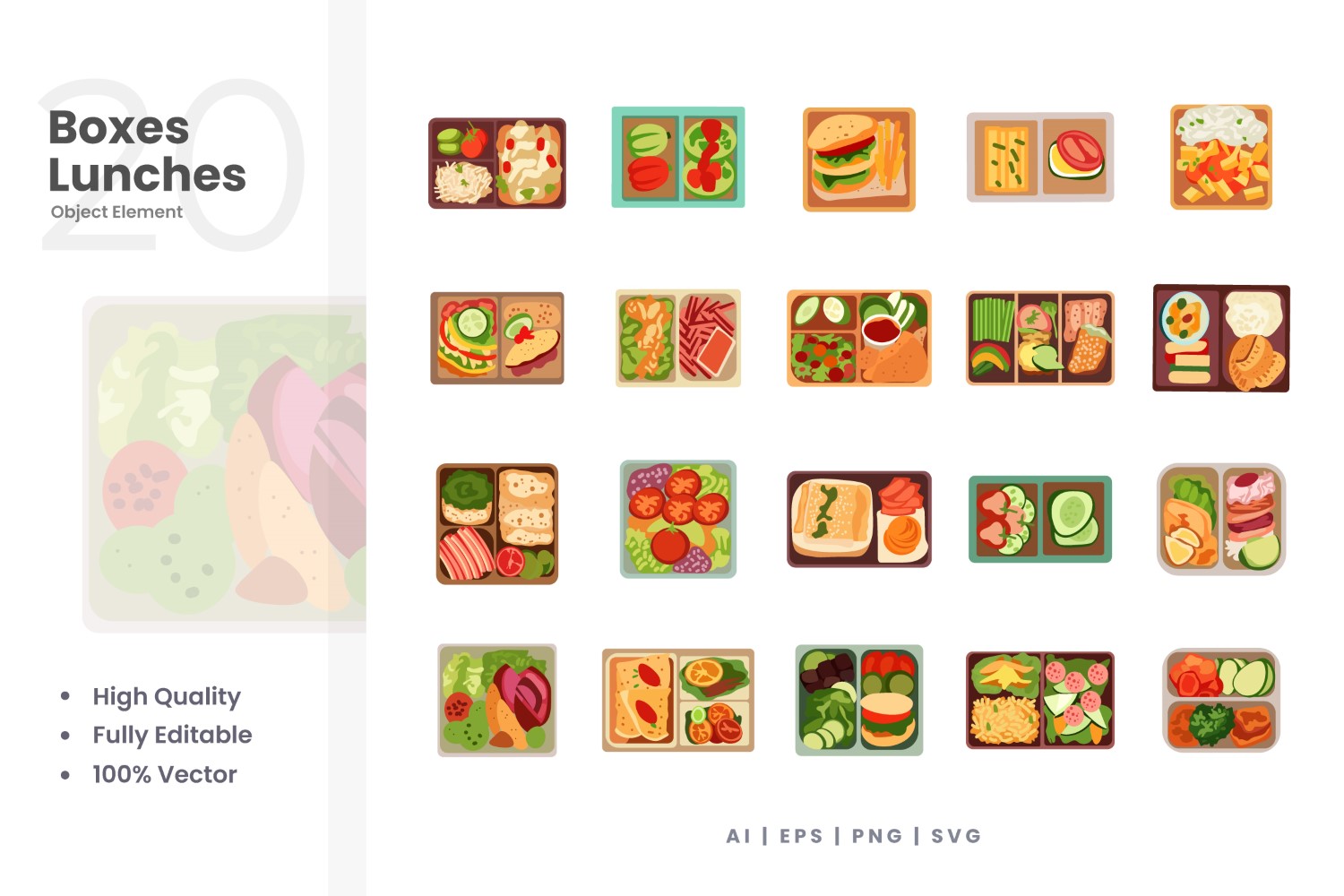 20 Boxed Lunches Vector Element Set