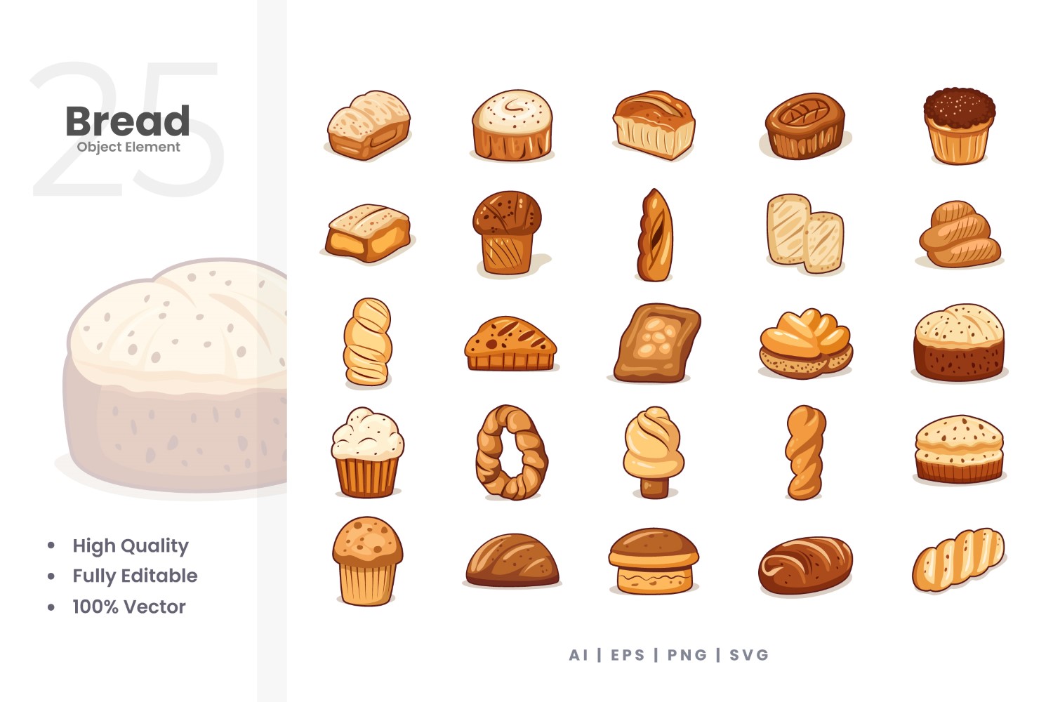 25 Bread Vector Element Set