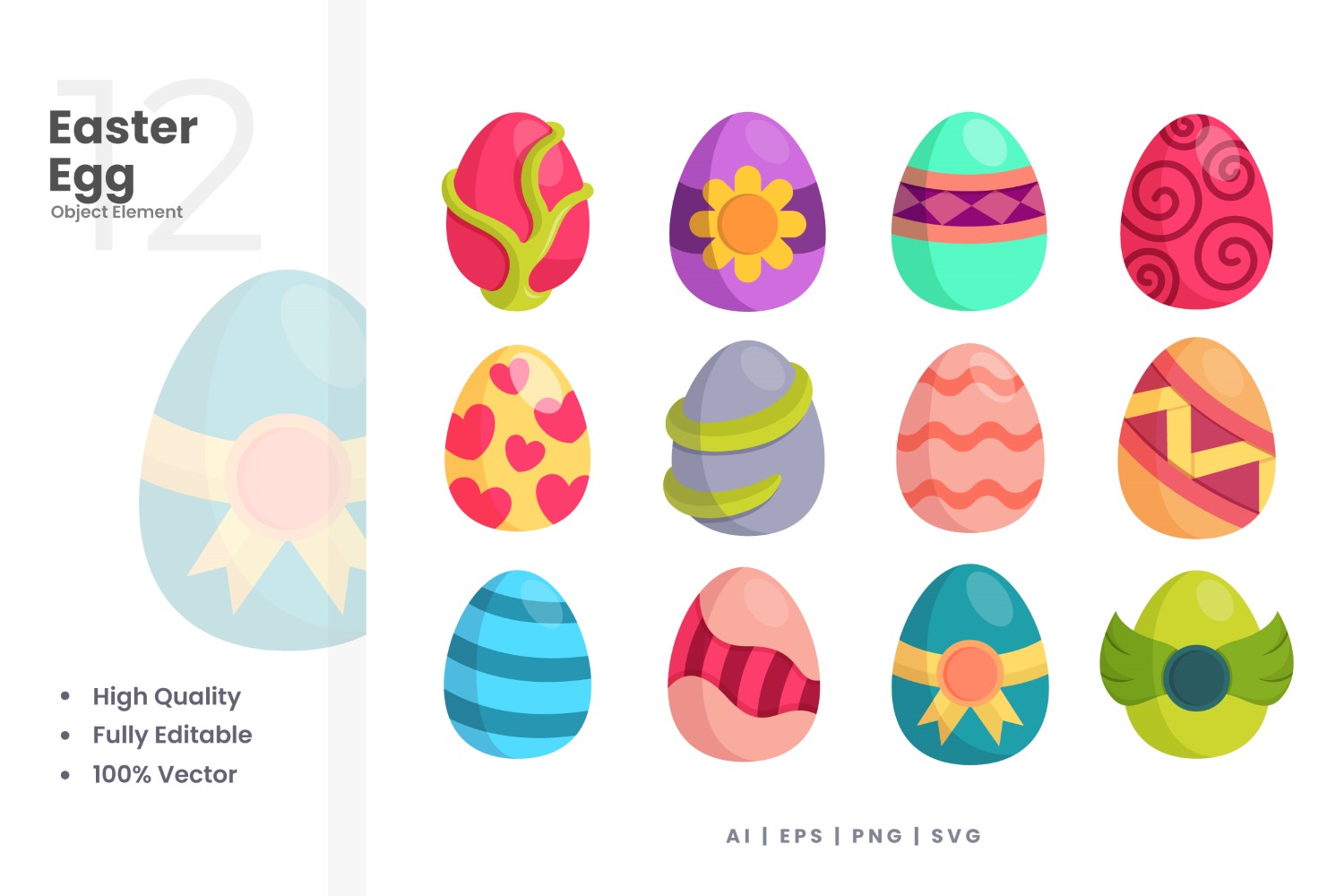 12 Easter Egg Vector Element Set