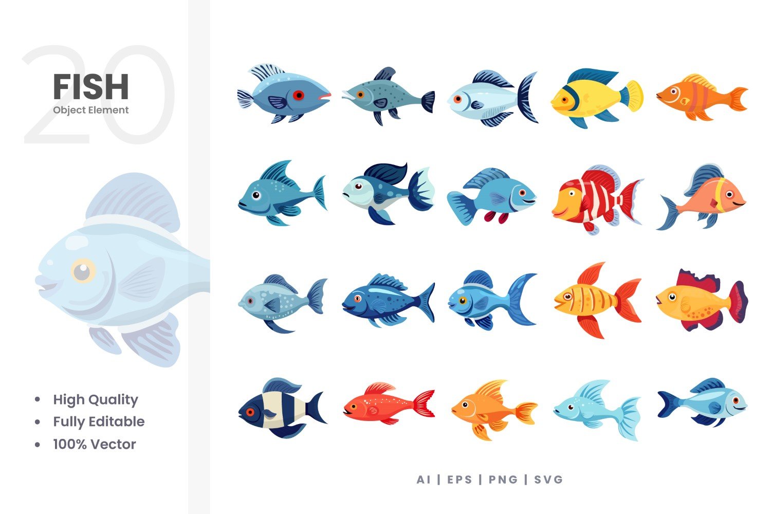 20 Fish Vector Element Set