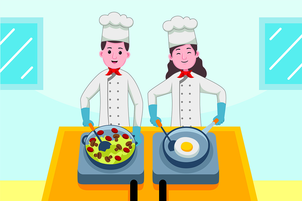 Couple Chef Profession Vector Illustration