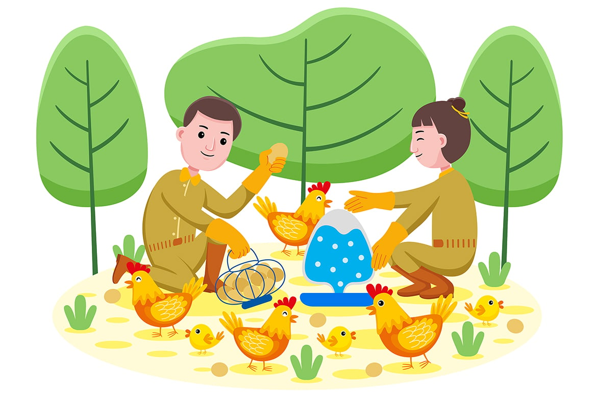 Couple Chicken Farmer Profession Vector Illustration