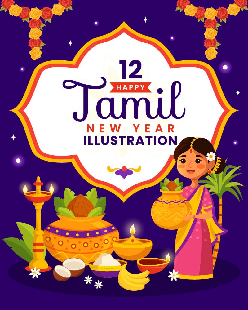 12 Happy Tamil New Year Vector Illustration
