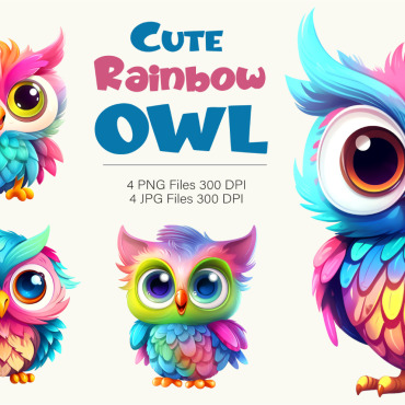Rainbow Owl Illustrations Templates 378550