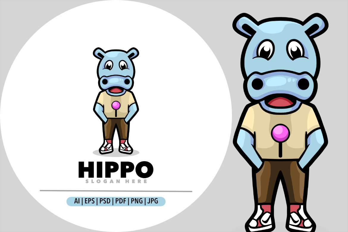 Hippo mascot cartoon illustration design template