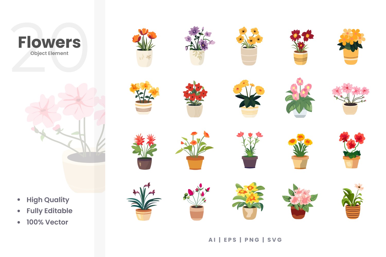 20 Flowers Vector Element Set