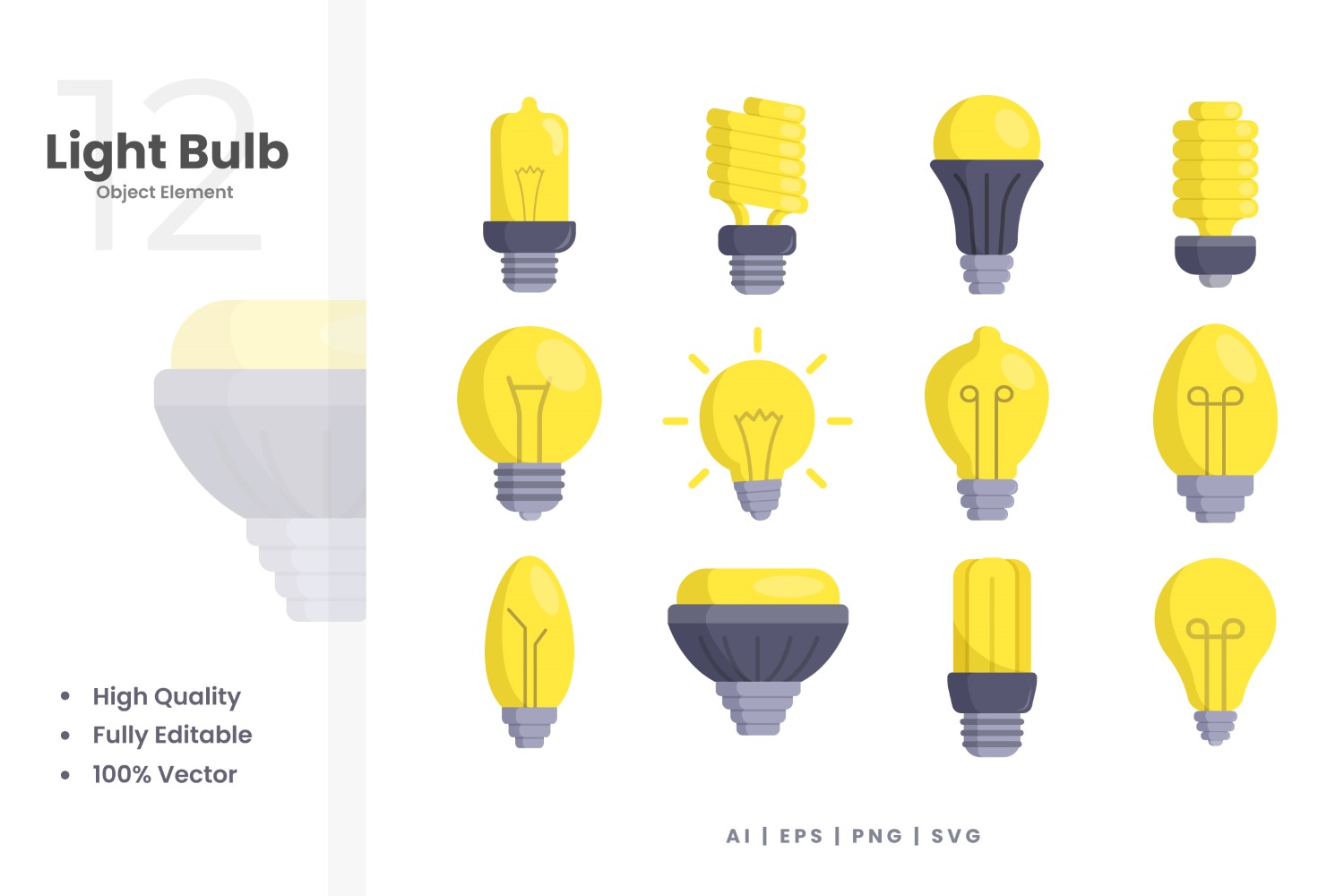 12 Light Bulb Vector Element Set