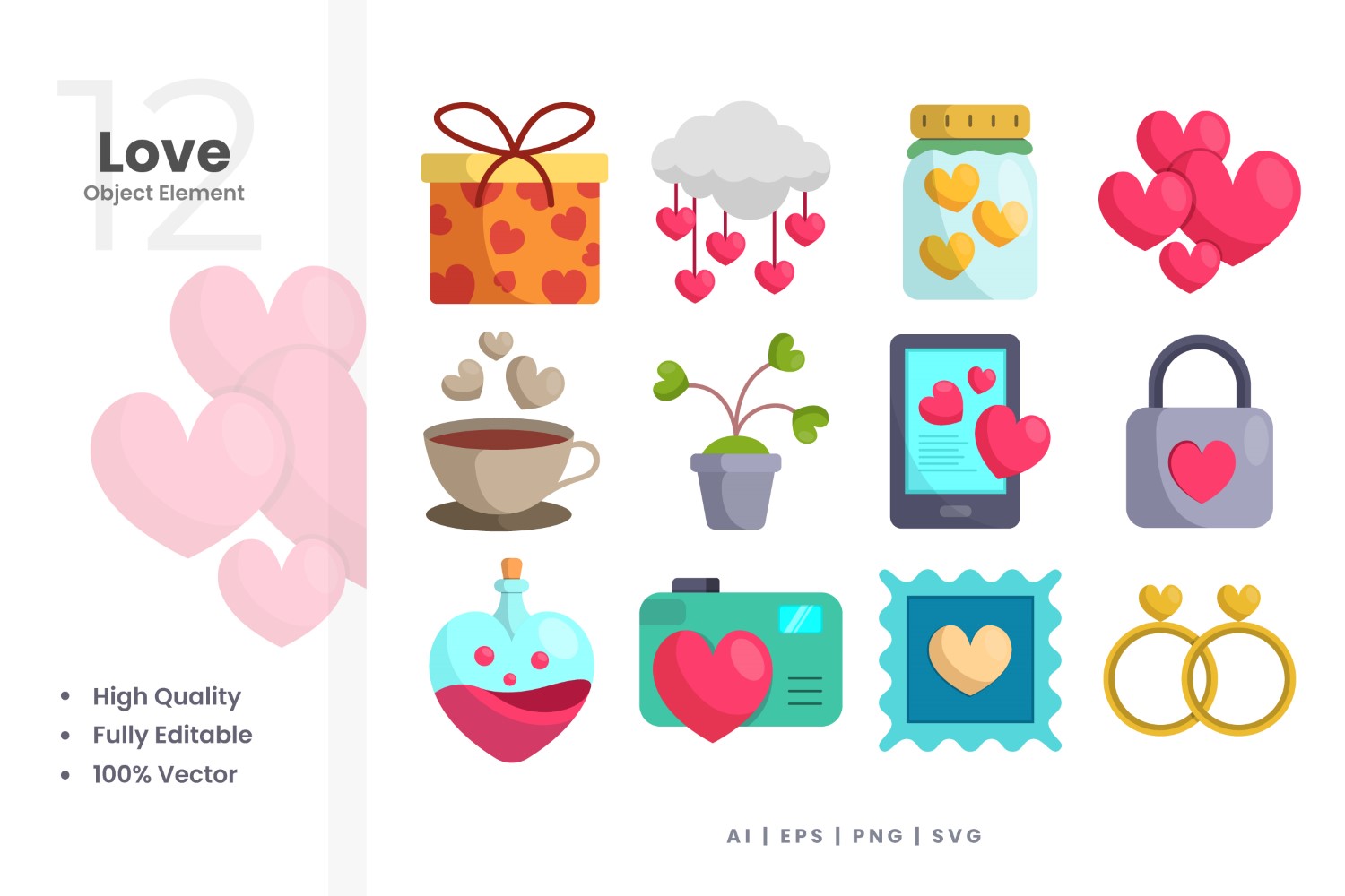 12 Love Vector Element Set