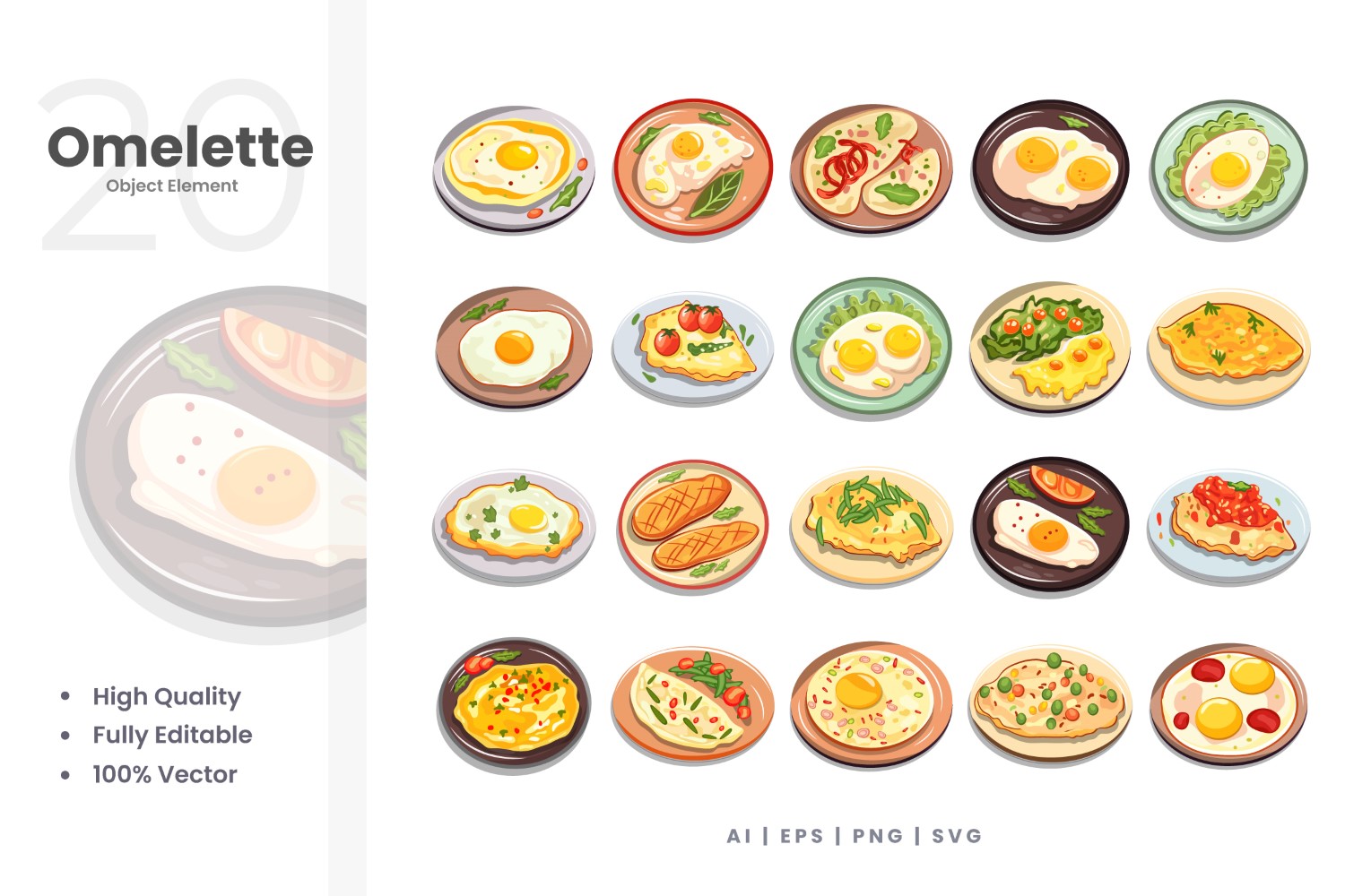 20 Omelette Vector Element Set