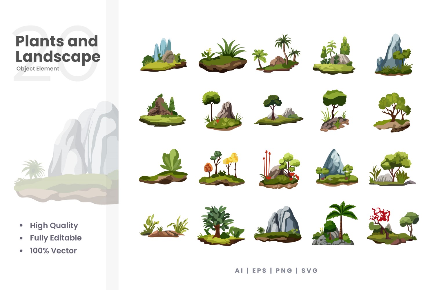 20 Plant and Landscape Vector Element Set