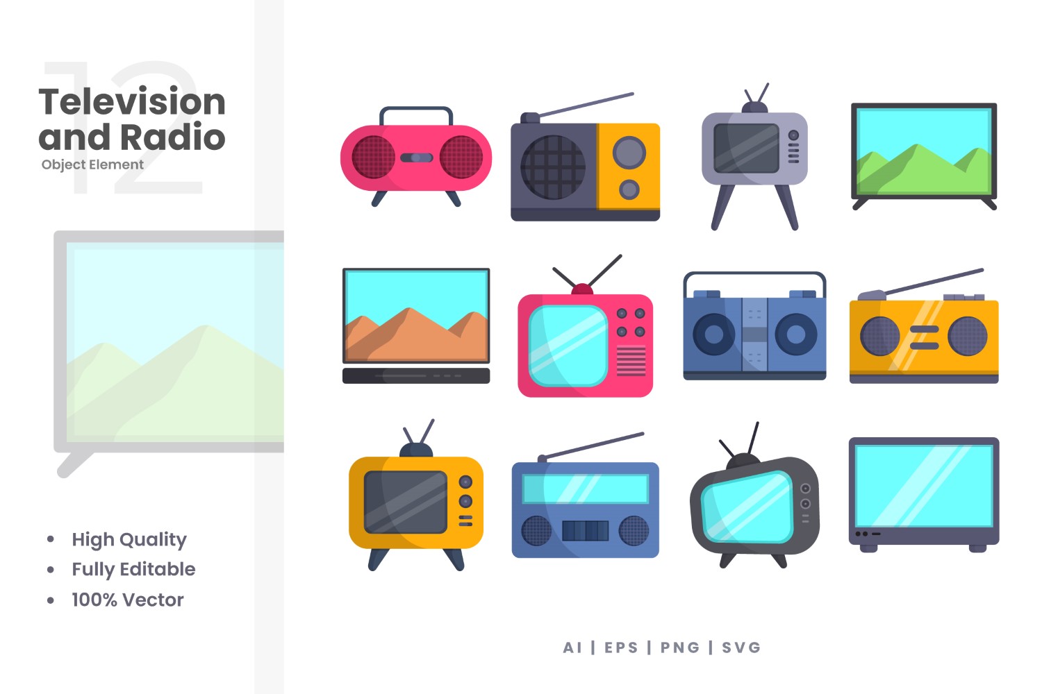 12 Television and Radio Vector Element Set