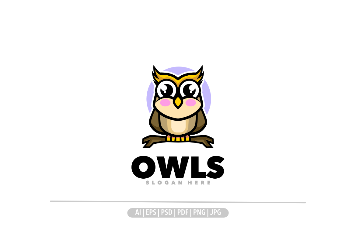Cute owl chubby mascot logo design illustration