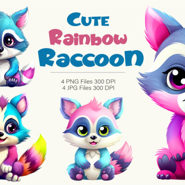 Rainbow Raccoon Illustrations Templates 378789