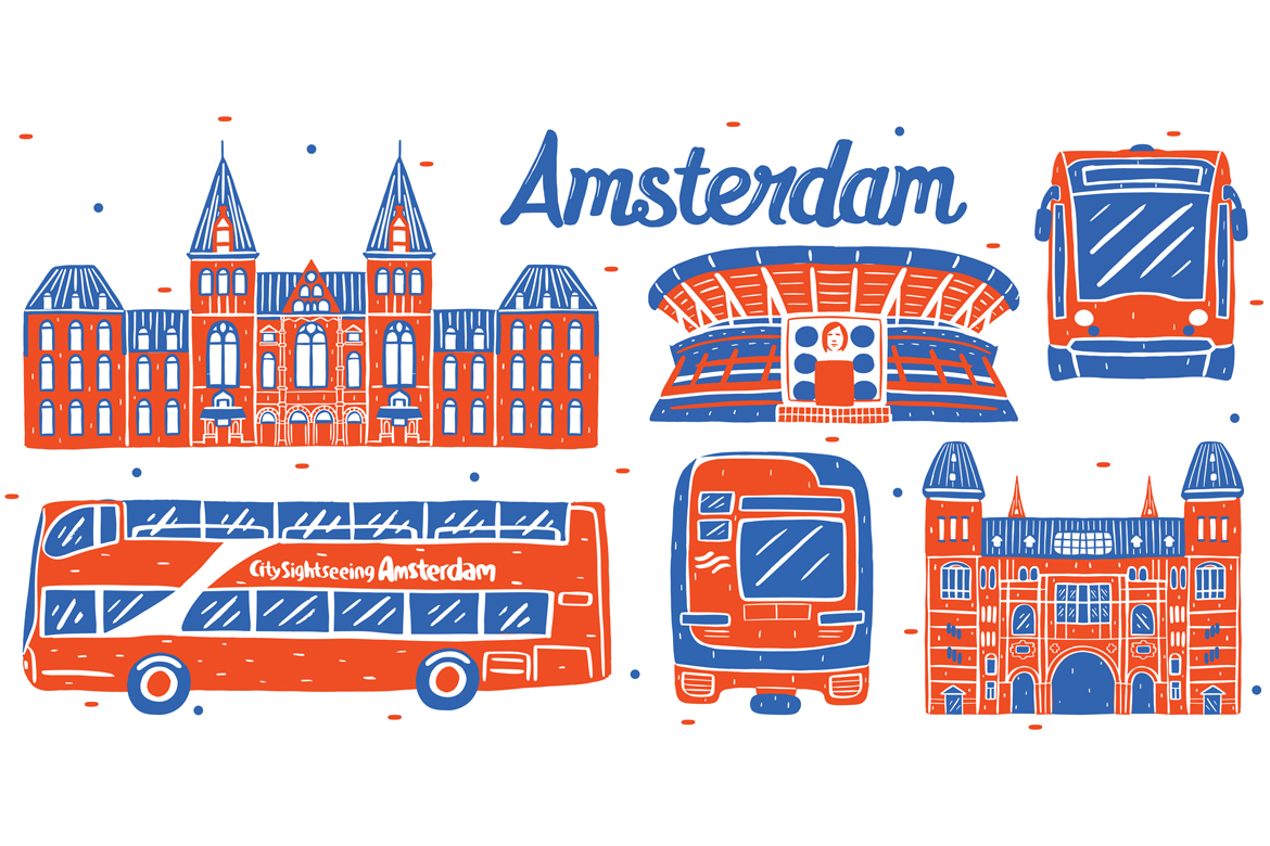 Amsterdam Landmark Graphic Elements Vector Illustration