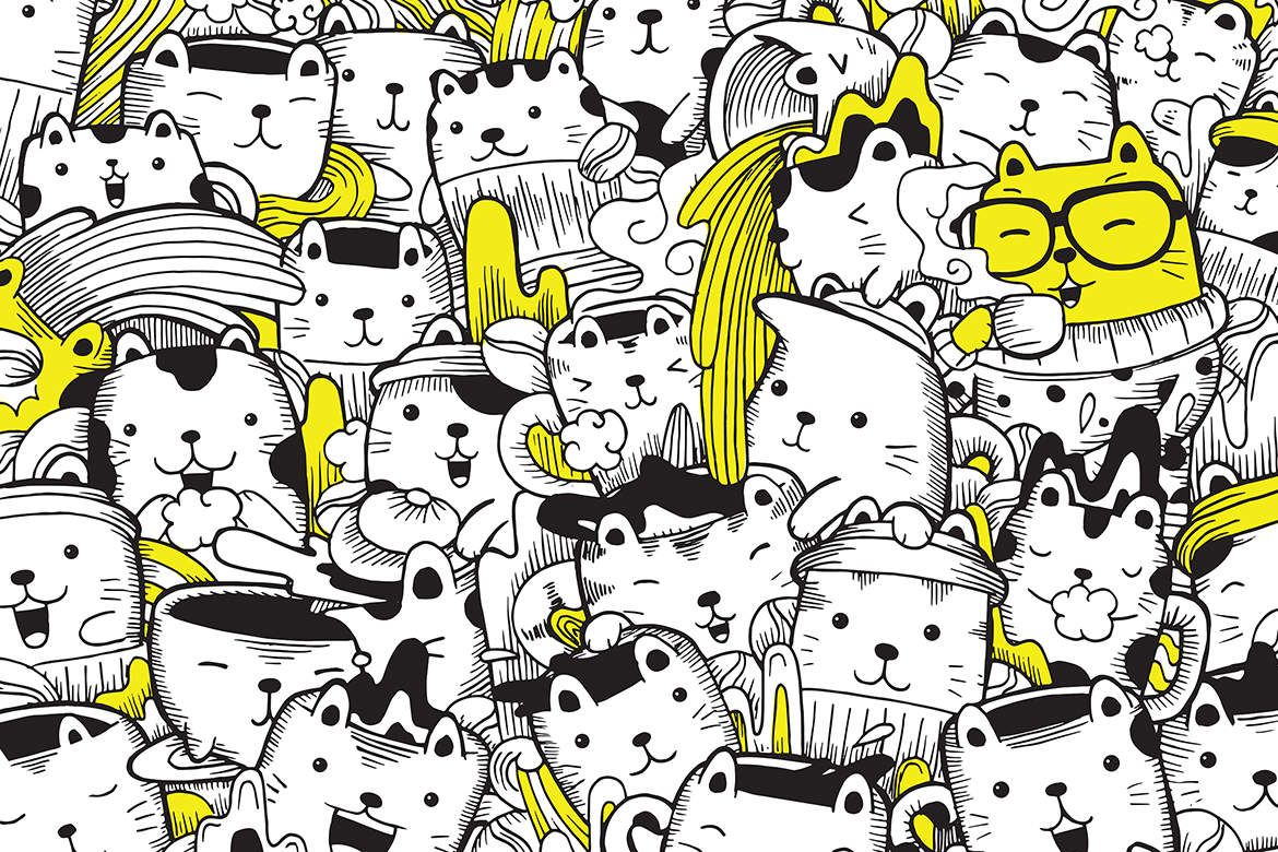 Catfee Time Doodle Vector Illustration