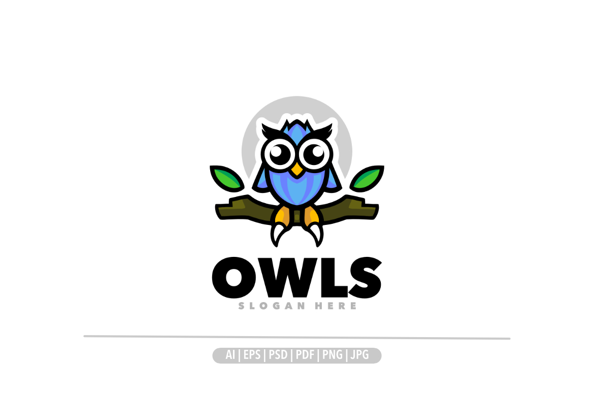 Cute owl mascot logo design template