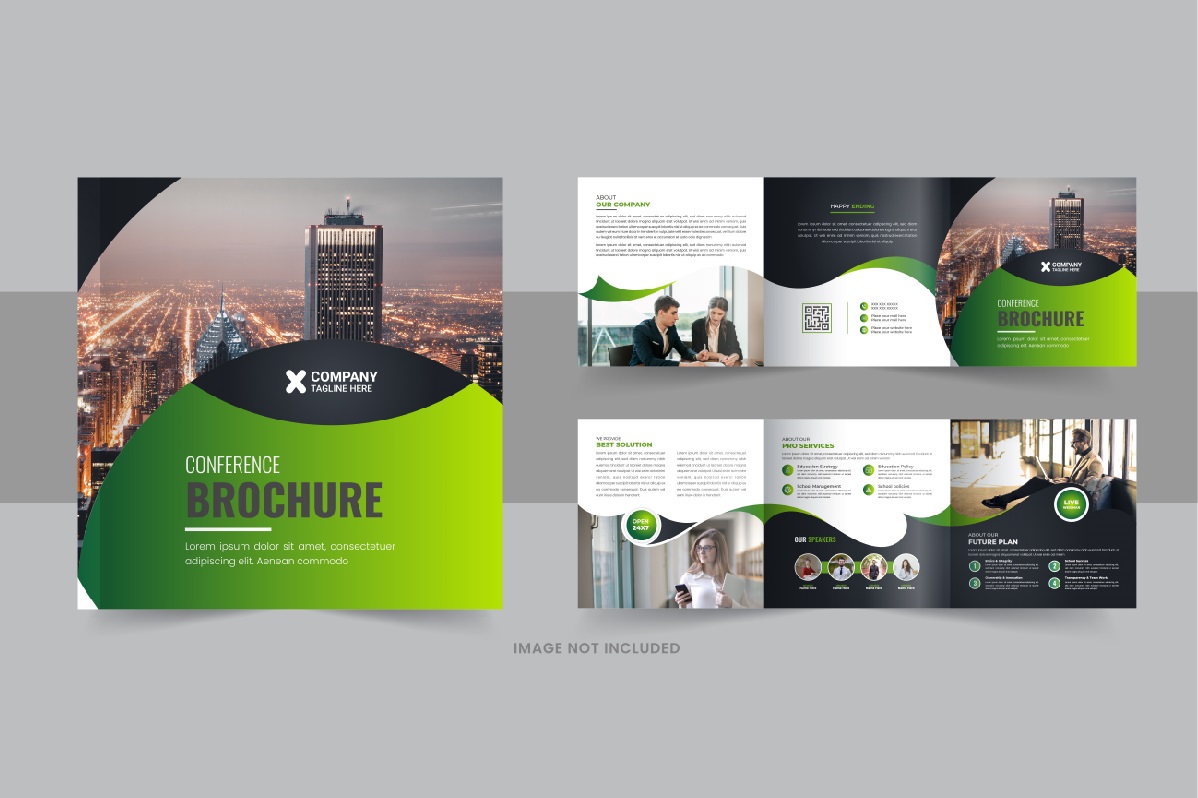 Business conference square trifold brochure template