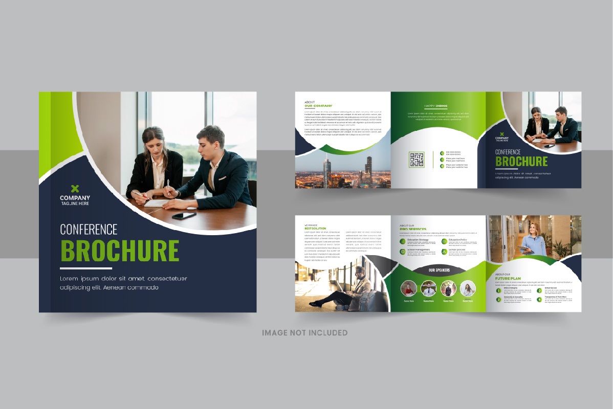 Business conference square trifold brochure design template