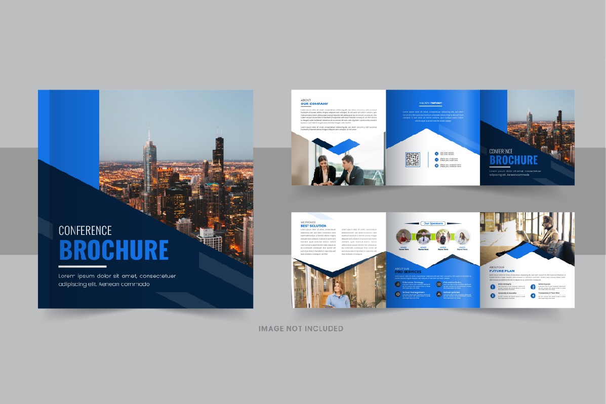 Business conference square trifold brochure template design