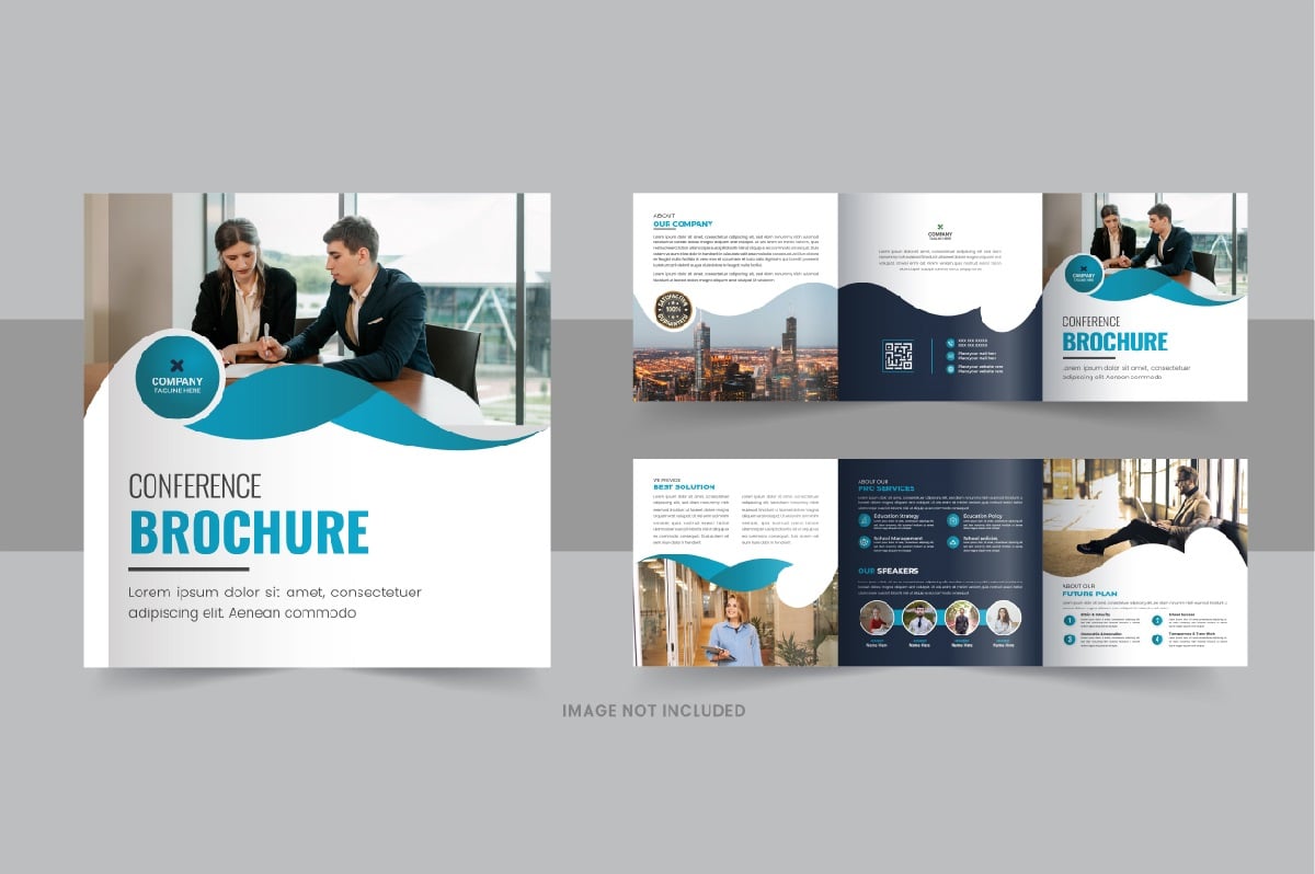 Business conference square trifold brochure design layout