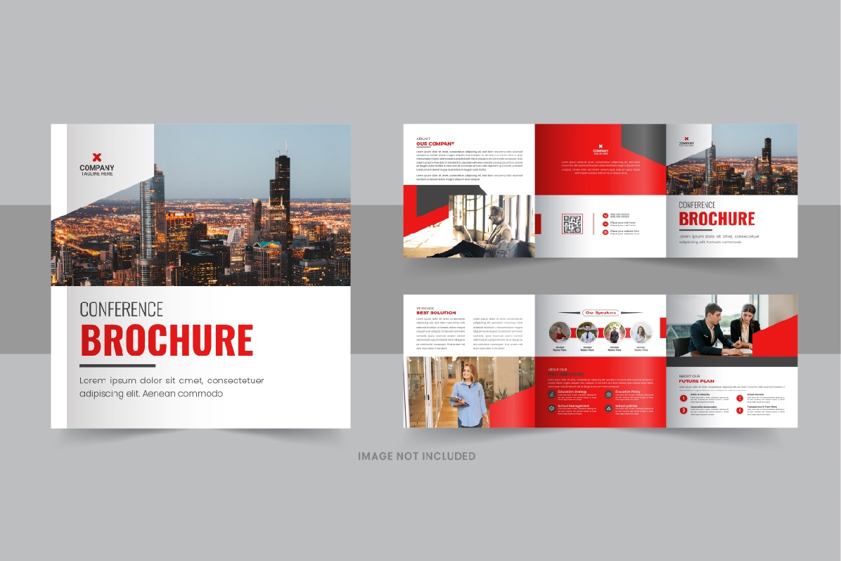Business conference square trifold brochure template layout