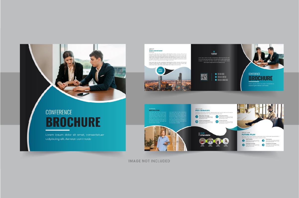 Business conference square trifold brochure design template layout