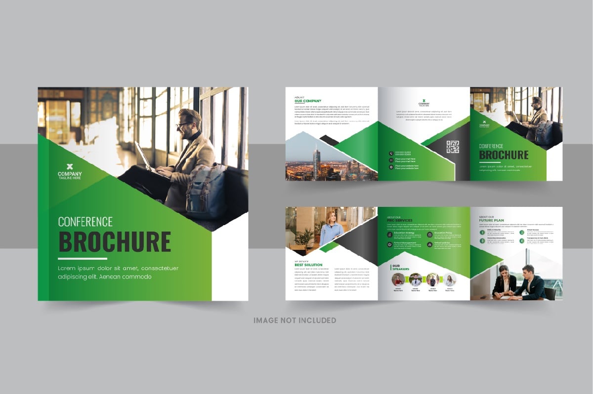 Business conference square trifold brochure template design layout