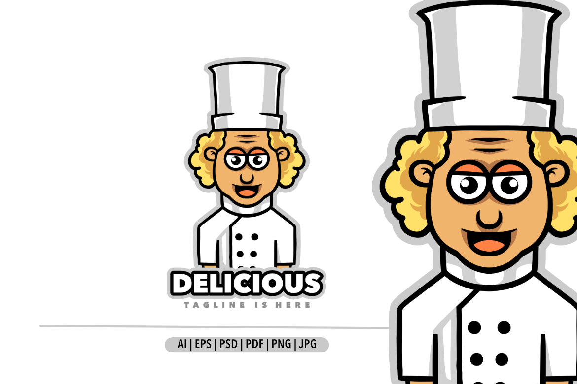 Cute chef funny men mascot logo design illustration