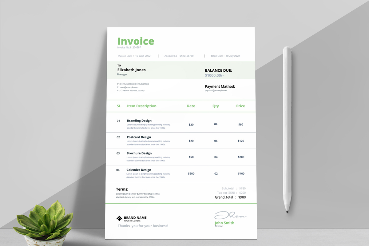 Professional White Invoice Template