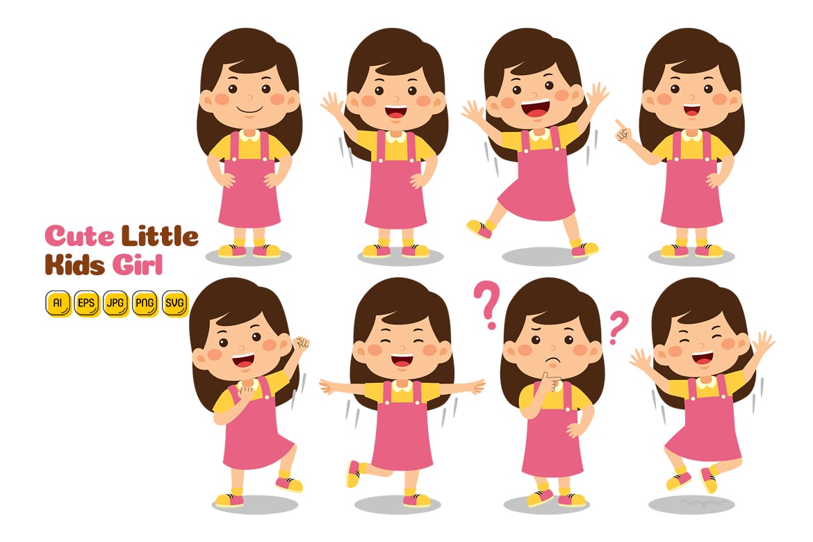 Cute Little Kids Girl Vector Pack #04