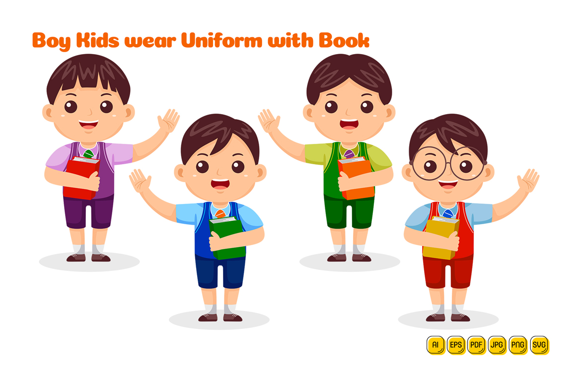 Boy Kids Study with Book Vector Pack #01