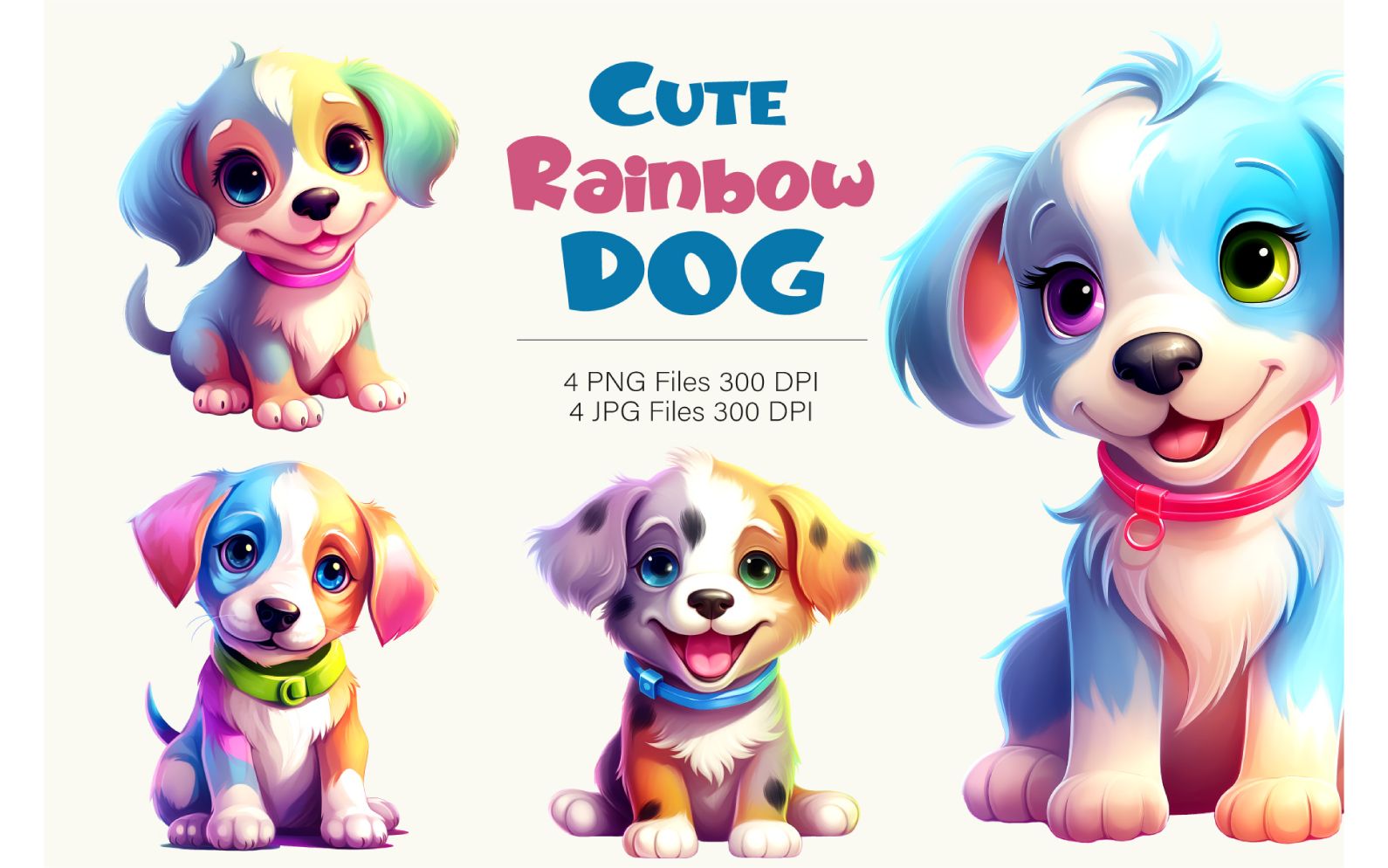 Cute rainbow Dogs 01. TShirt Sticker.