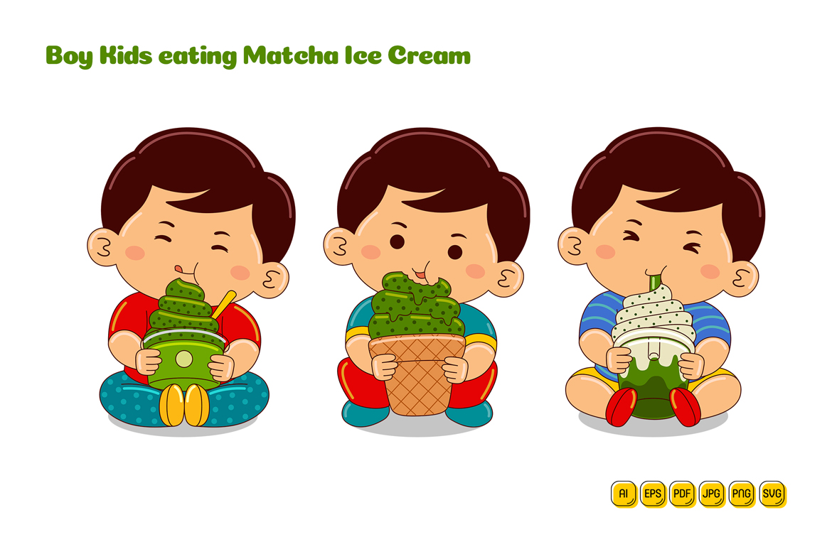 boy drinking matcha ice cream #01