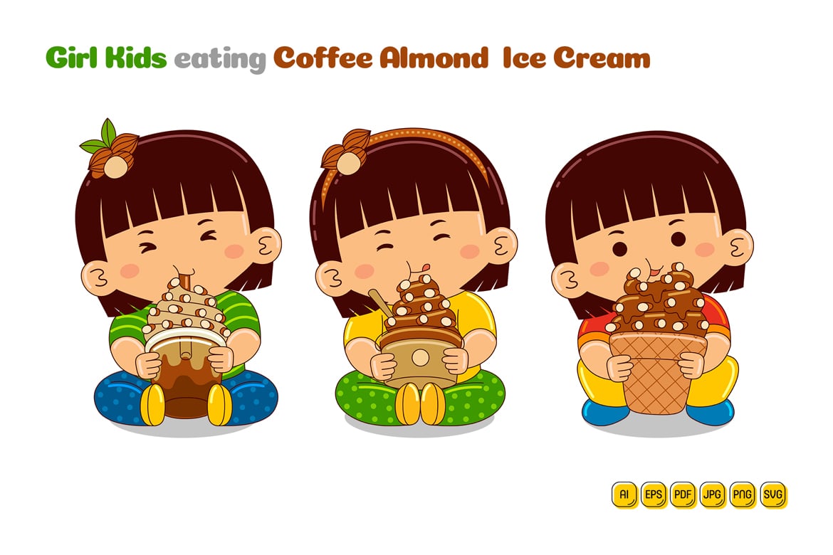 Girl Kids eating Coffee Almond Ice Cream