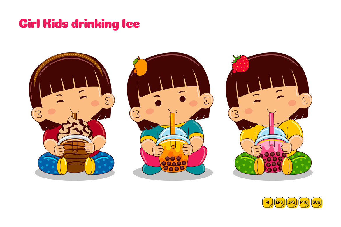 Girl Kids drinking Fruit Ice Vector Pack #02