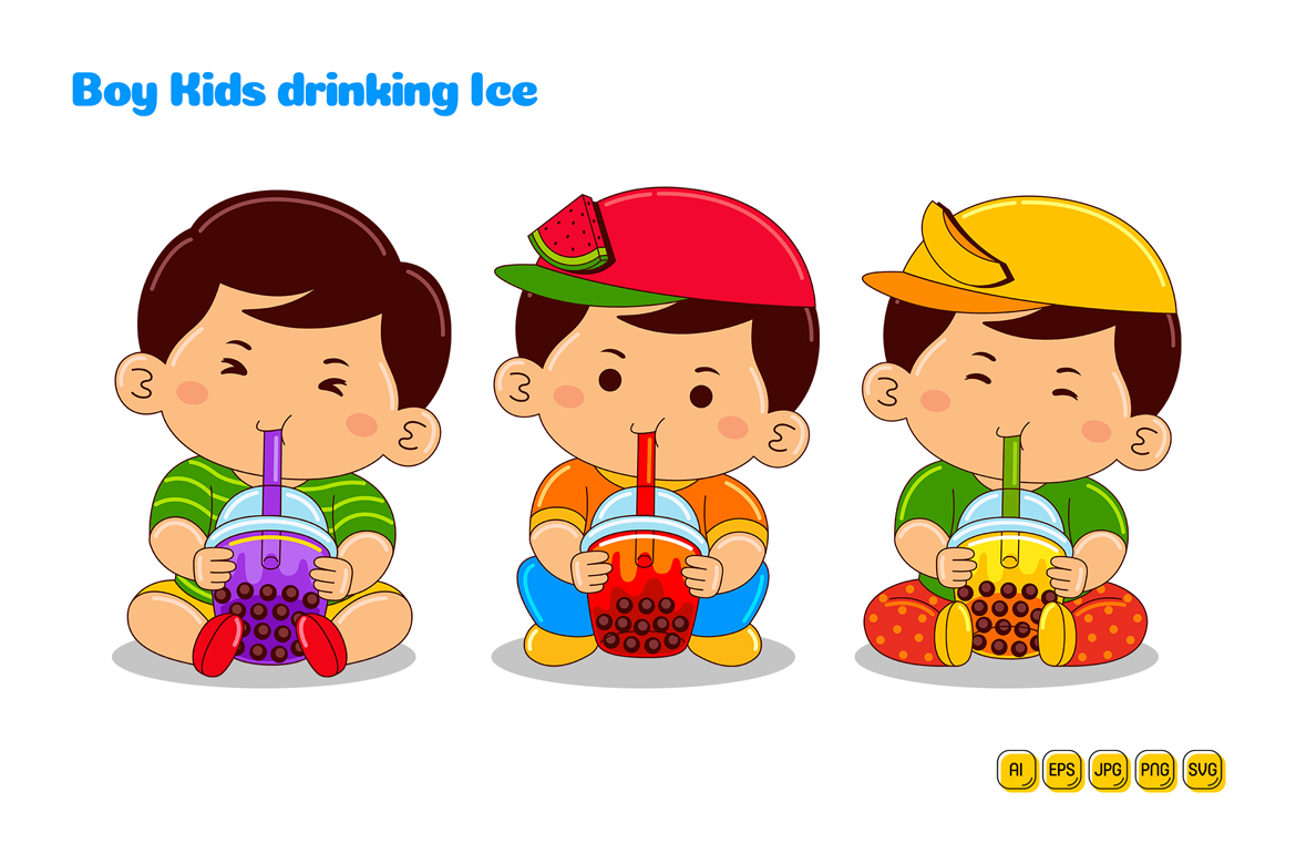Boy Kids drinking Ice Vector Pack #01