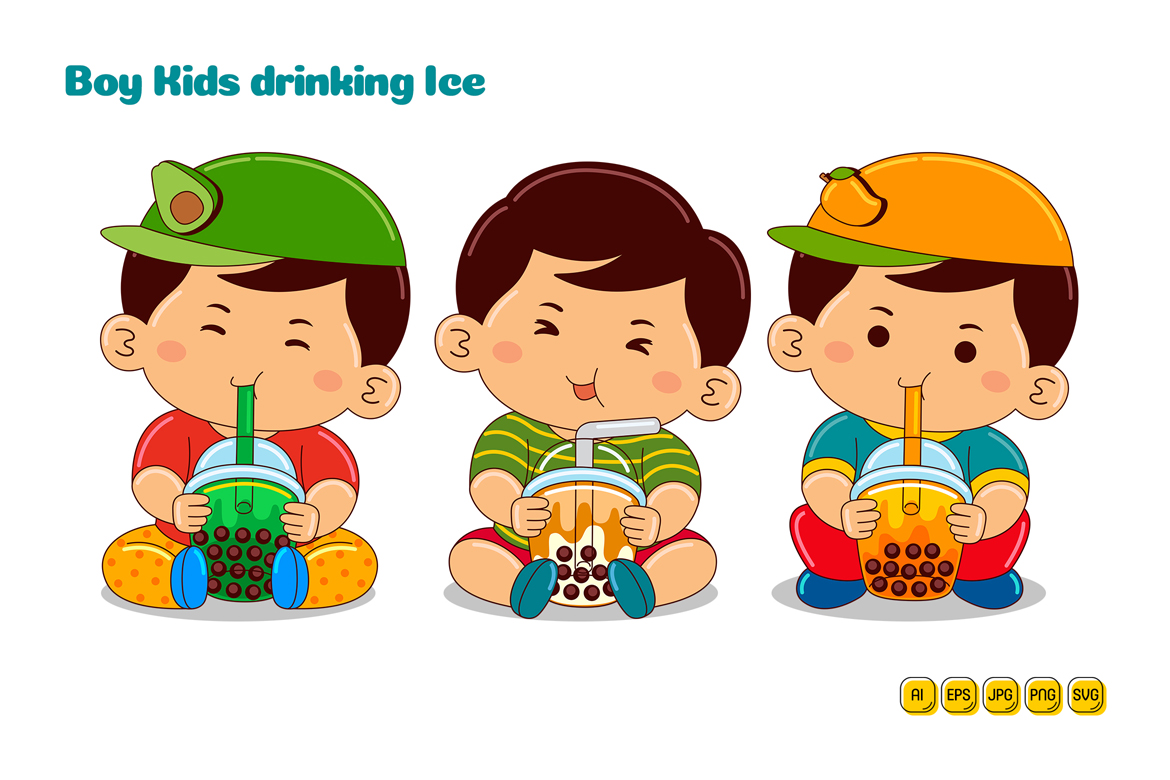 Boy Kids drinking Ice Vector Pack #02